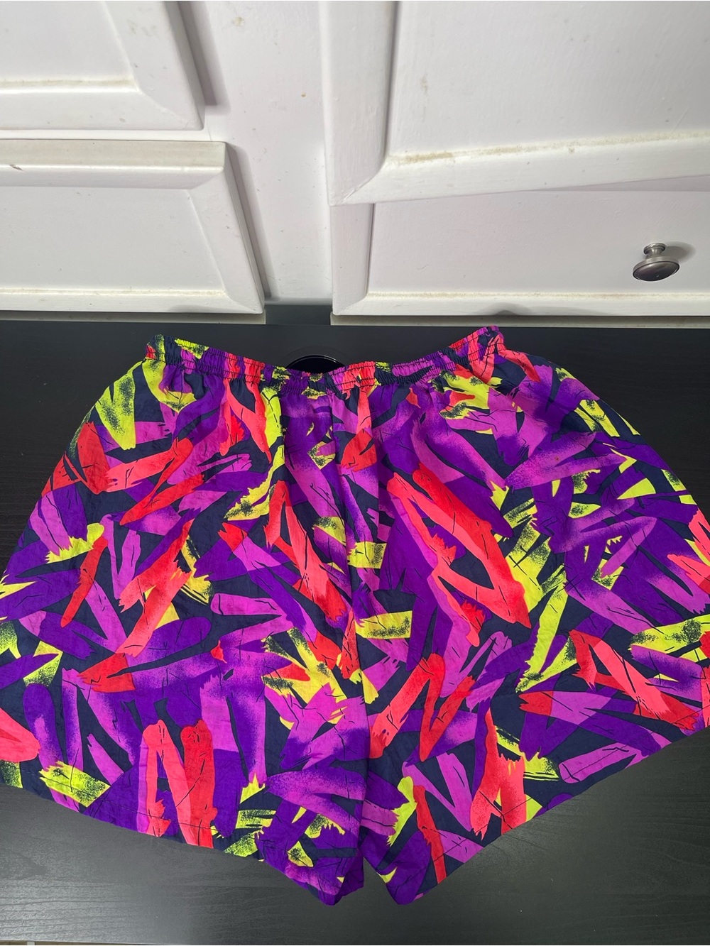Vtg 80s 90s In Sport Neon Abstract Geometric Running Shorts women XL Windbreaker